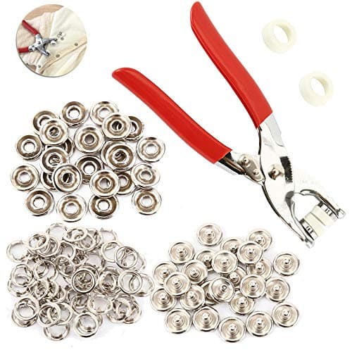 100 Sets Eyelet Press Studs Kit with Pliers 9.5 mm Metal Buttons Sewing Accessories Button Prong - for DIY Crafts Clothing, Leather, Fabric, Belts, Clothing, one size Snap fastener
