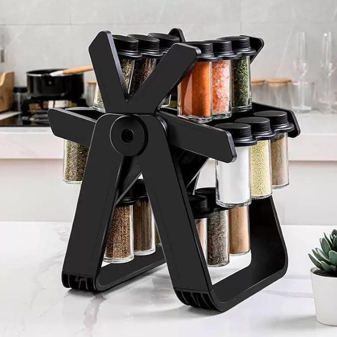 Acrylic Spice Set 18 Pieces with Rotating Watering Stand – Practical Design for Organizing Spices in Style AR Storage rack