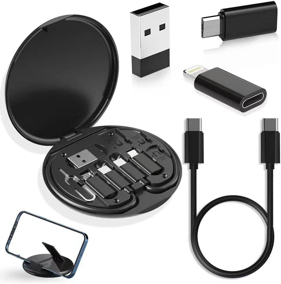 BEDAYA USB Adapter Kit Cable Card Storage Box Charging Multi Type to Lightning Micro Type Data Transfer Travel Slot Used as Phone Holder