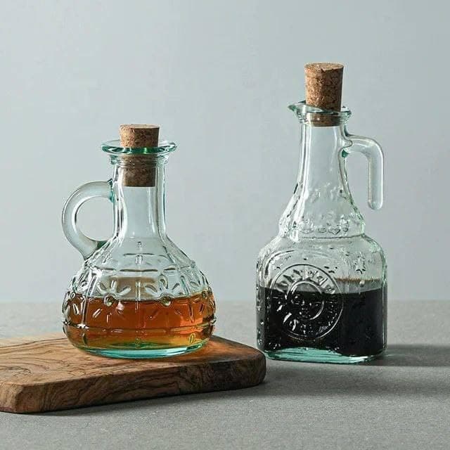 4-Piece Glass Oil and Vinegar Cruet Set, 2 Large & 2 Small Kitchen Bottles