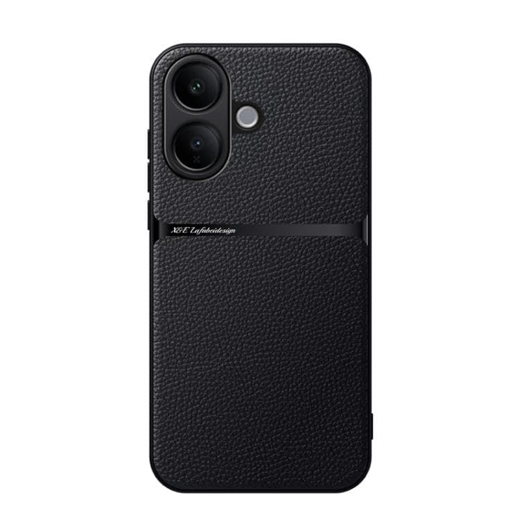 Case For(Compatible With Vivo V60 Lite) Litchi Leather Magnetic Full Coverage Shockproof Pho Premium Leather TPU Silicone Hybrid Texture Is Non-Slip And Shockproof Phone Case Cover (Black)