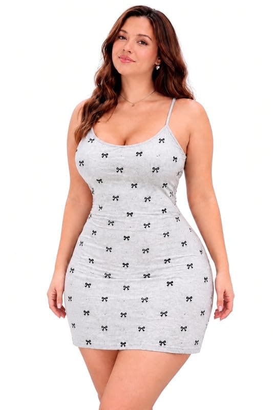 Bow Print Slip Lingerie Nightgown nightshirt