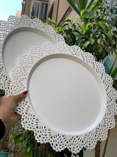 Generic White Plastic Serving Tray for Desserts and Drinks, Lightweight and Easy to Clean, Set of 2, .bl