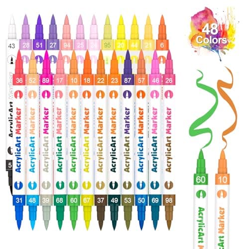 Banral 48 Colors Acrylic Paint Pens Markers, 24Pcs Upgraded Dual Brush Tip and Dual Colors Paint Pens for Rock Painting, Stone, Wood, Calligraphy, Canvas, Ceramic, Metal, Glass, DIY Crafts