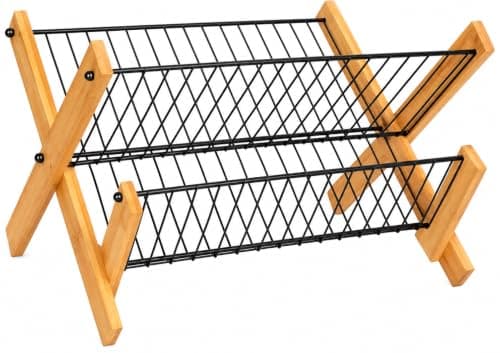 Metal and Wood Dish Rack Organizer Practical Tableware Dish Rack Organizer for Kitchen Counter - AM Drying rack