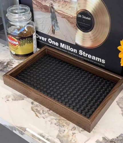 Generic Wooden Serving Tray with Woven Leather Surface, Rectangular, Brown and Black, 30x20 cm, .KI