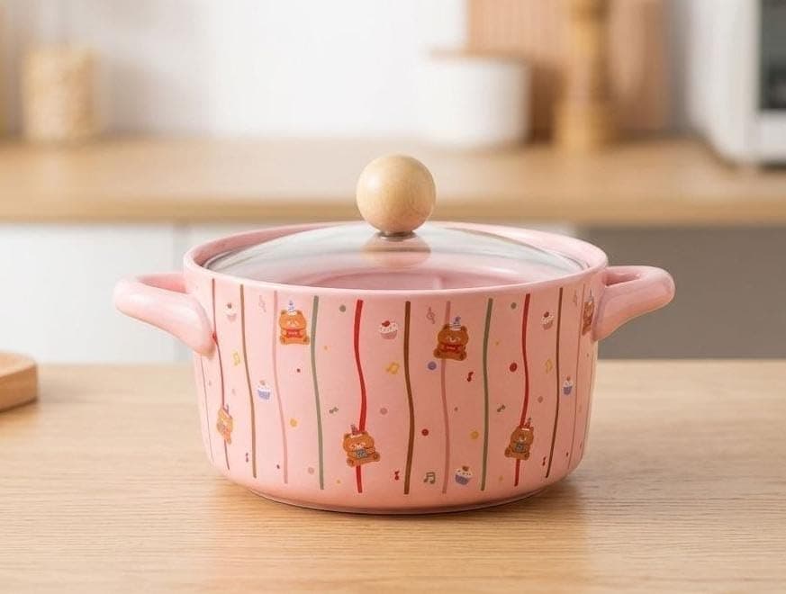 Generic Porcelain pot for instant noodles, With a glass lid, .bak