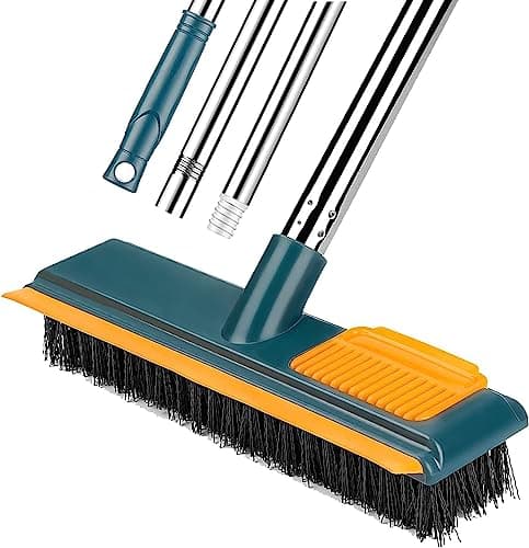 PANIXIA 2 in 1 Floor Cleaner Scrub Brush with Squeegee and Adjustable Long Handle for Tile, Floor, Shower and Countertop Cleaning Broom