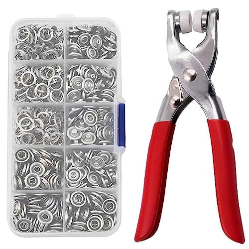 Fychuo Snap Button Fastener Kit, 150 PCS 9.5mm Poppers Fasteners Kit with Hand Pressure Pliers Tool Press Studs Snap Fasteners No Sewing for DIY Crafts Children's Clothing