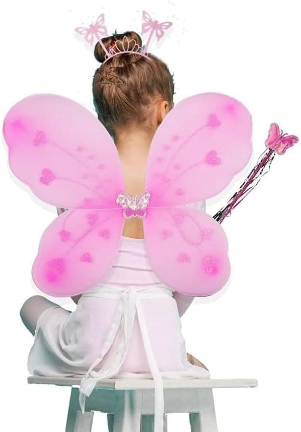 TRUE FIT®- Butterfly Fairy Angel Wing, Wand And Headband Set,Costume For Girls Kids Angel For Butterfly Wings- Set Of 3,Satin Multicolor Toys and games