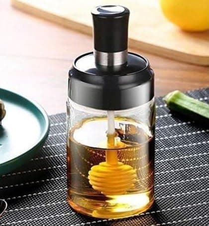 Generic Glass Honey Dispenser with Spoon, Honey Jar and Honey Spoon Set for Easy Dispensing, .sg Food storage container