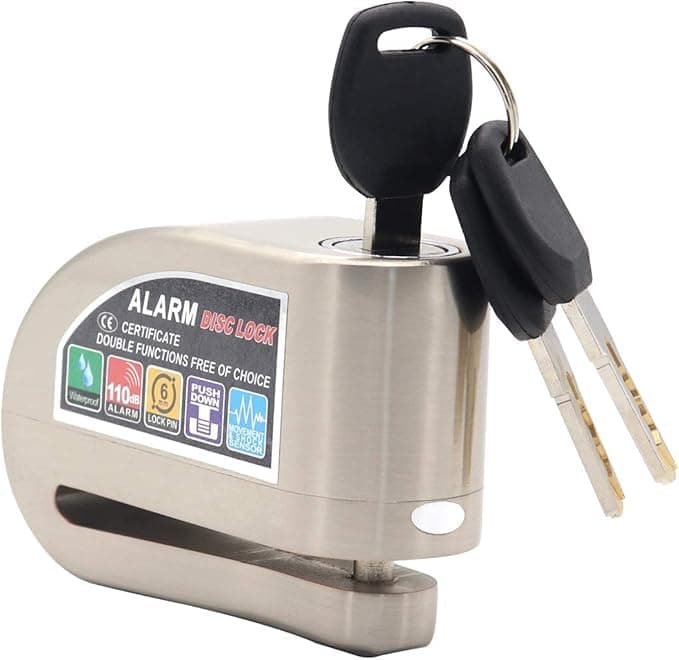 Disc Brake Lock for Motorcycle, Bike, Scooter Heavy Duty Lock with Alarm Waterproof Anti-Theft 110dB with Reminder Cable - sa car