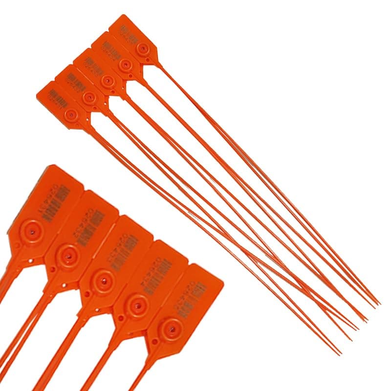 Heavy Duty Numbered Plastic Safety Ties - Round Sealant - for Trucks, Trailers, Bags, Boxes and More (Orange Round Seal, 40cm Length, 5 Count - KaberTrade