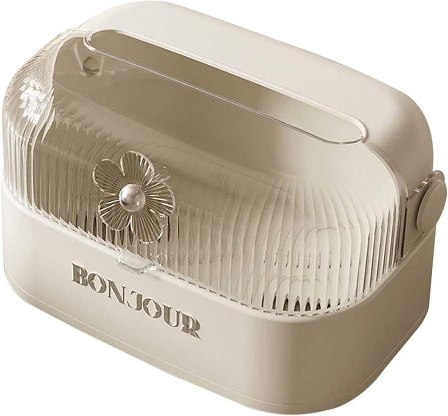 Generic Tissue Box with Clear Lid, White, Decorative Flower Knob, for Bedroom and Living Room, .bak