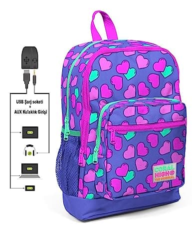 Coral High 3pcs School Bags For Girls with Usb input Phone Charge Set Kids Backpack Boys Girls for school Rucksack Bag Book Bag Kids Laptop Bag Luch Bag Thermo Pencil Case for Elementary Kindergarten
