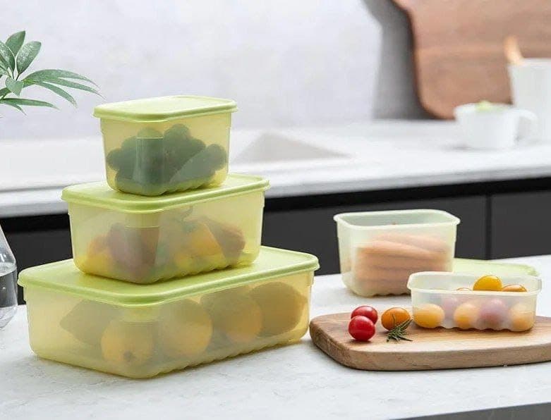 Generic Plastic Food Storage Container Set, Green, Rectangular, with Spill-Proof Lid, 1L, 1.8L and 3L, 3 Pieces, .db