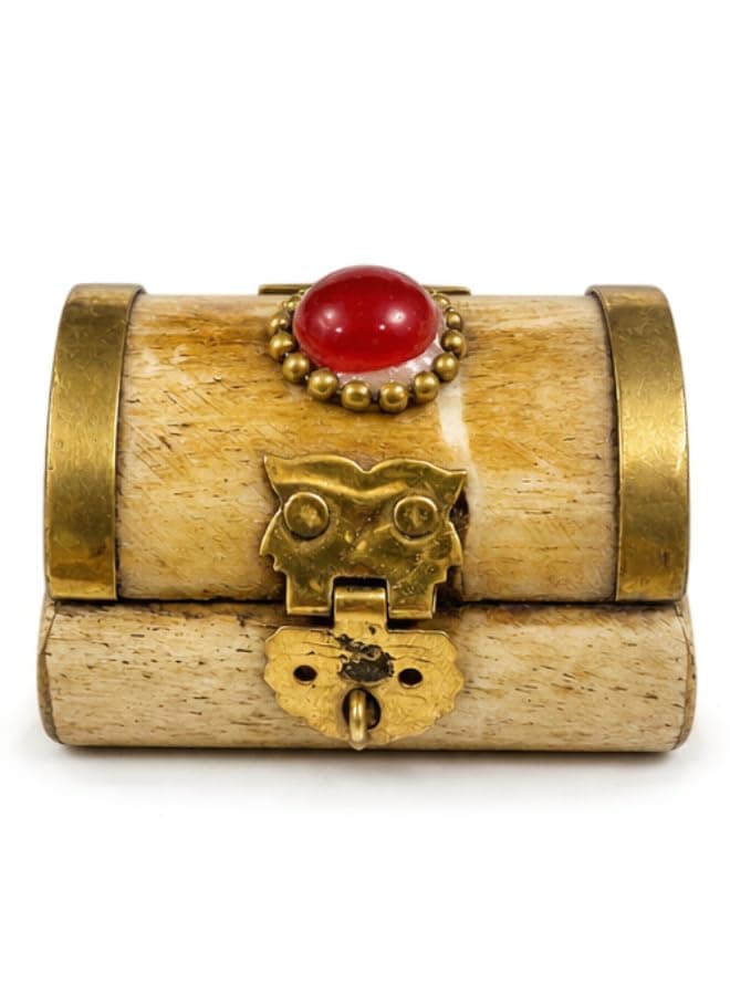 Indian Handmade Small Natural Ivory Jewelry Box, Velvet Lined 5x4x3cm Jewelry storage