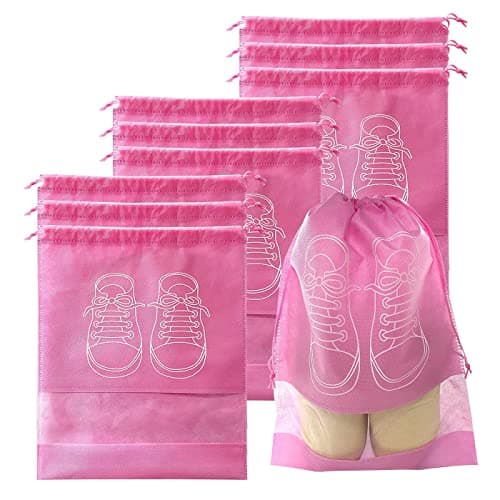 Walkit Waterproof and Dustproof Fleece Travel Shoe Bags with Transparent Window and Rope 10x20(17x12cm), Multi Color, 10PCS