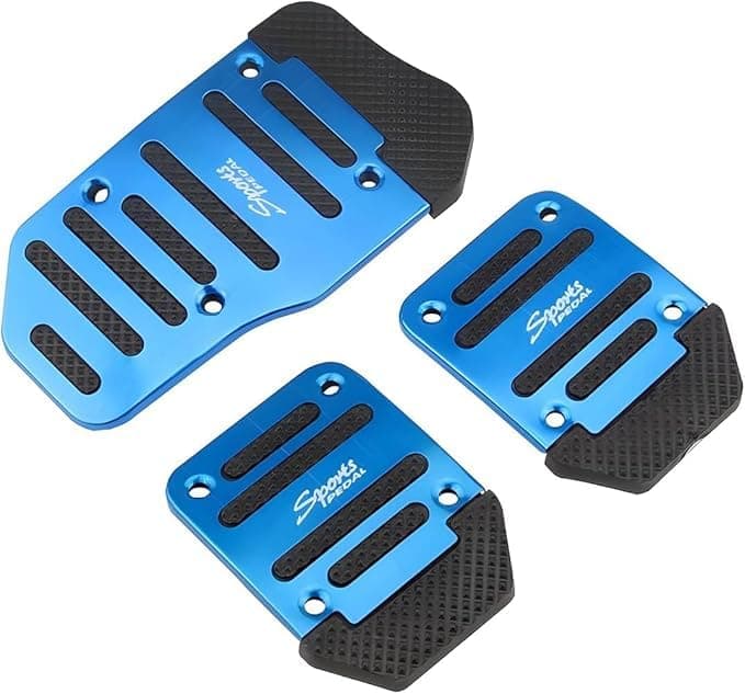 Universal Alloy Non-Slip Foot Pedal, Foot Rest Set with Brake Pedal Cover (Manual Pedal, 3 Pcs, Blue) Auto part