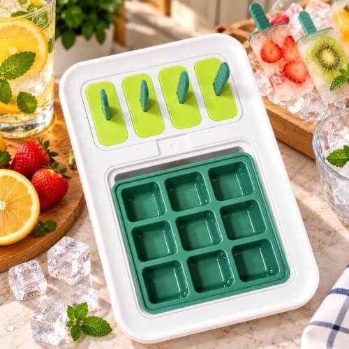Generic Ice Cube and Ice Cream Mold Set 2×1,A part to make 9 ice cubes of a special size, 4 popsicle molds,Perfect for making ice cubes for fruits, juices, and drinks, .ais Ice cube tray
