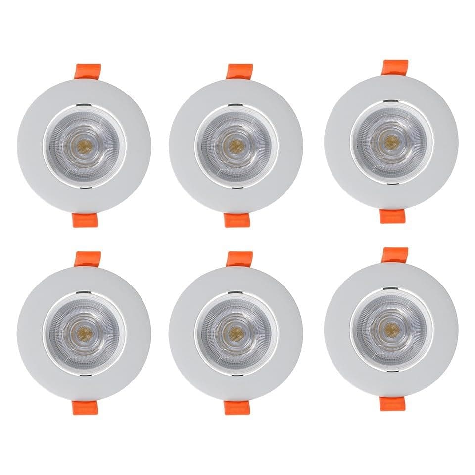 El Rawda LED Recessed Spotlight Set – 6 Pieces, 5W, 7cm Cutout, Plastic Body, Tri-Color Dimmable (White - Warm - Cool) Light fixture