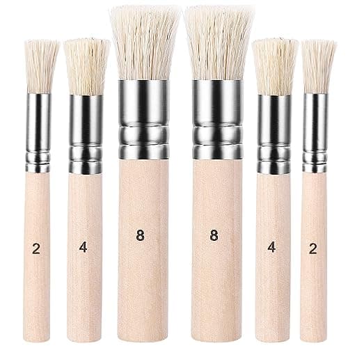 Teaaha 6Pcs Wooden Stencil Brushes, Pure Natural Bristle Brush, Paint Brushes, Wood Wall Painting Bristle Template Set for Acrylic Oil Watercolor Art Painting Stencil Project DIY Craft