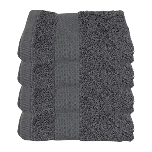 Burak Tekstil Cotton Towel Set, 4 Pieces, Bath Towel 170 x 40 cm, Hand Towel 100 x 50 cm, Face Towel 30 x 30 cm (Gray, 4 Face Towels (30 x 30))