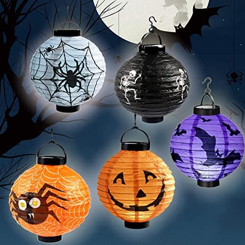 Wonka 6 PCS Halloween Decorations Paper Lanterns with LED Light - Spider Bat Skeleton Lantern Pumpkin Jack-o'-Lantern for Halloween Party Supplies Halloween Party Favors (Batteries not included) Electric lantern