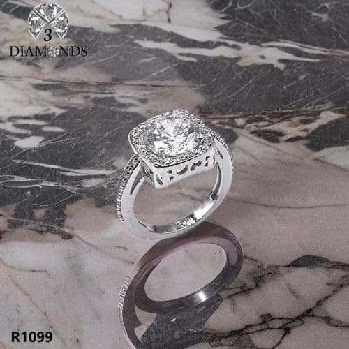 3 Diamonds 292474661779177 Platinum Plated Ring For Women With Zircon Stone - Silver