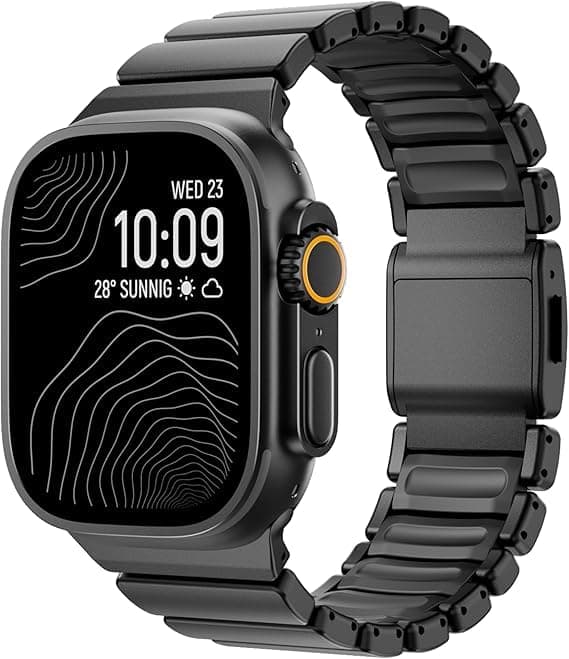 Luxury Titanium Silicone Double Layer Link Bands Compatible with Apple Watch Band Ultra 3/2/1 49mm 46mm 45mm 44mm 42mm, Men Women Magnetic Closure Metal Bracelet for iWatch Series 11
