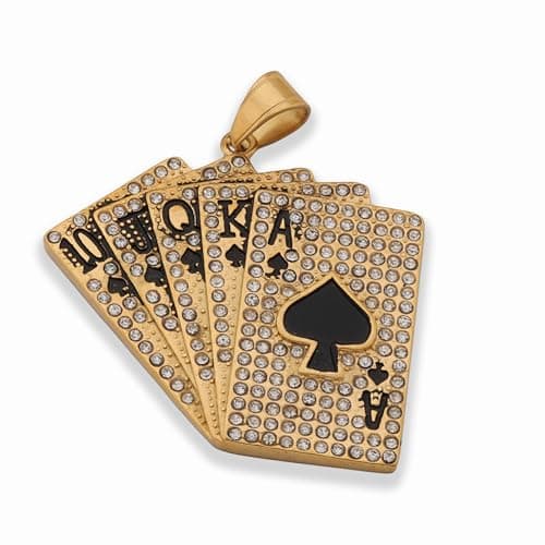 elegant bear S237 - gold Spade Royal Flush with cubic zircon stones pendant Charm
