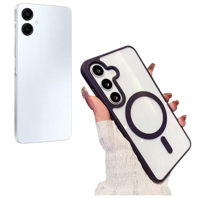 Magnetic Clear Case Compatible with Samsung Galaxy A06, Wireless Charging, Slim Acrylic Cover, Stylish Mobile Accessory (Purple) Cellular phone case