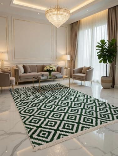 Generic Reversible Geometric Rug Green & White 1.80m x 2.80m, .ms