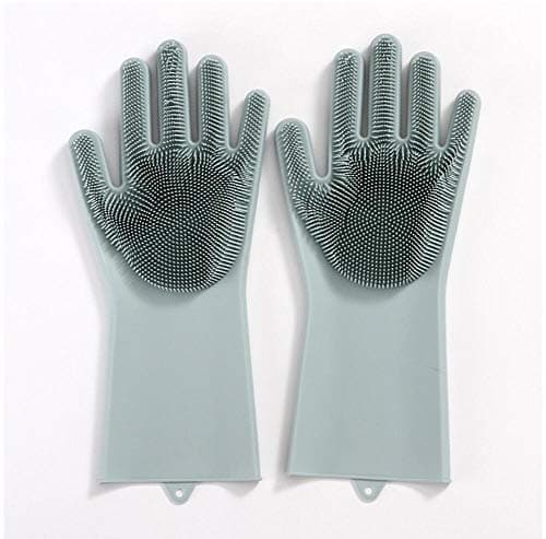 Upgraded Magic Reusable Silicone gloves with Wash Scrubber Heat Resistant for Cleaning, Household, Washing the Car, Washing Pets - Grey Protective glove