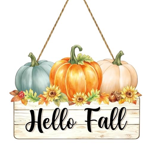 Fall Decorations for Home Hello Fall Door Decor Pumpkin Wall Decor Wooden Pumpkin Hanging Sign Wreath for Front Door Hanger for Harvest Autumn Porch Indoor Outdoor Home Decorations