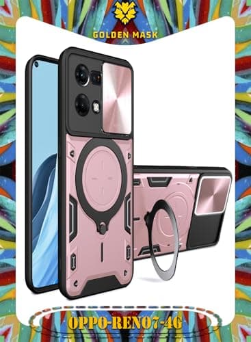 GOLDEN MASK For Oppo Reno 7 4G Armored Camera Shield Cover Camera Lend Protection, Built-in 360° (Rose Gold) Cellular phone case