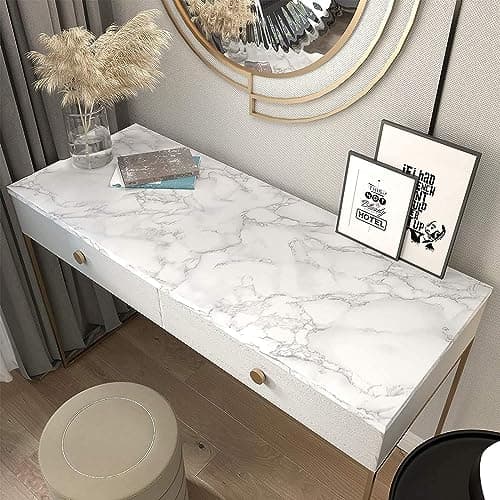 CTAKIT Marble Kitchen Stickers Oil Proof Waterproof Self Adhesive Wallpaper PVC Bathroom Adhesive (White Marble 60x500cm)