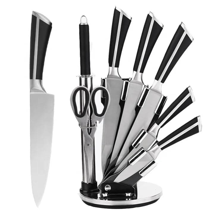 8 pcs Chef Knife Set, Stainless Steel Kitchen Knives Set, Super Sharp Cutlery Set with Stand, Scissors & Sharpener