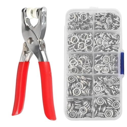NVTEGR 100 Pcs Press Studs Snap Fasteners No Sewing, 9.5Mm Five Claw Buckle Tool Set, Poppers Fasteners with Fastener Pliers Press Tool Kit, Press Stud Kit for Sewing DIY Crafts Clothes(Sliver)