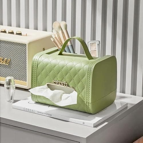 Elegant Capitonne Tissue Box Plastic Bag Shape with Handle for Car & Office Facial tissue holder