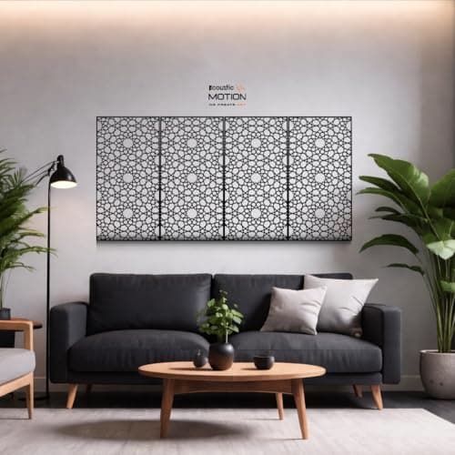 ACOUSTIC MOTION® Wooden MDF Wall Art Decor Panels, TARAZ Design with Double-Face Tape, Modern Black Wall Hanging for Home, Living Room, Bedroom, Office & Hotel, 25×50×0.5 cm, 4-Piece Set