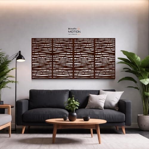 ACOUSTIC MOTION® Wooden MDF Wall Art Decor Panels, AXIS Design with Double-Face Tape, Modern Brown Wall Hanging for Home, Living Room, Bedroom, Office & Hotel, 25×50×0.5 cm, 4-Piece Set