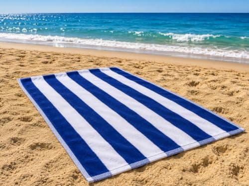 Ocra Hotel Stripe Beach Towel 100x200cm 100% Egyptian Cotton (Blue x White, 100x200 cm)
