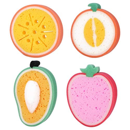 SUPVOX 4pcs Cute Fruit Shaped Bath Sponge Soft Bath Body Sponges for Kids Children
