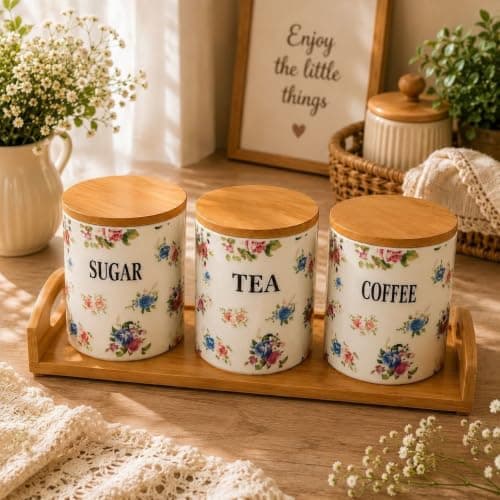 Generic Porcelain Sugar Tea Coffee Jar Set with Base .Ais Food storage container
