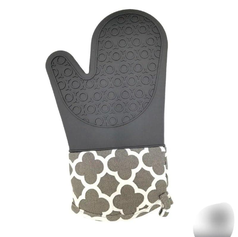 Generic Silicone Oven Gloves, Jumbo Size, Double-Layered, Waterproof, Heat Resistant, Ambidextrous Design, Grey Quatrefoil Pattern .kl