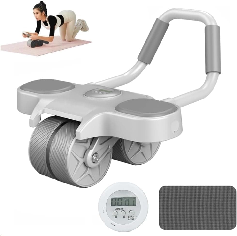 Roller Wheel with Auto Rebound, Double Wheel Design, Elbow Support, Knee Pad and Timer