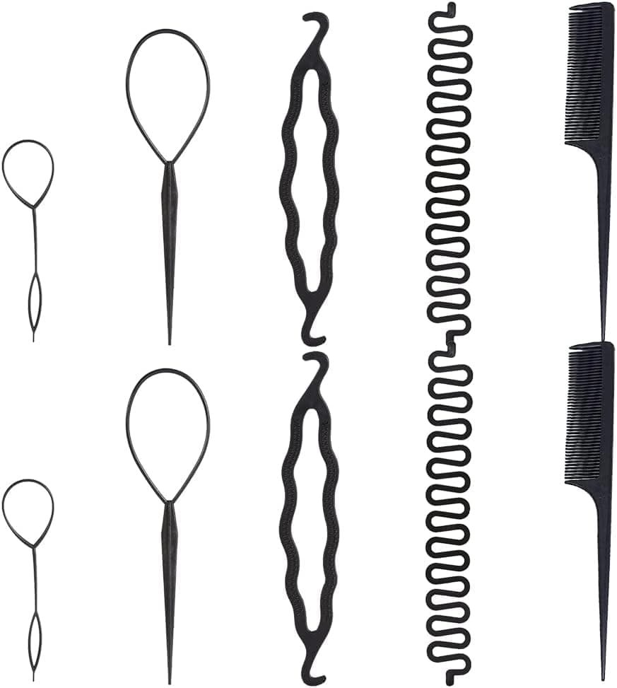 Mikiuly Hair Accessories Kit, Hair Braiding Tool, 10 Pieces Hairstyle Set Hair Styling Tool, Braiding Accessories Braid Tool DIY French Braid Tool for Women Girl Hair tie