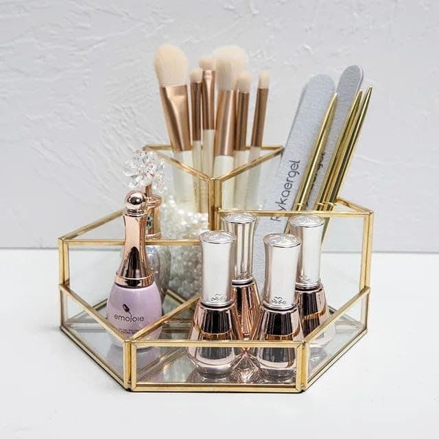 Generic Glass & Gold Metal Brush and Accessory Organiser, .hd