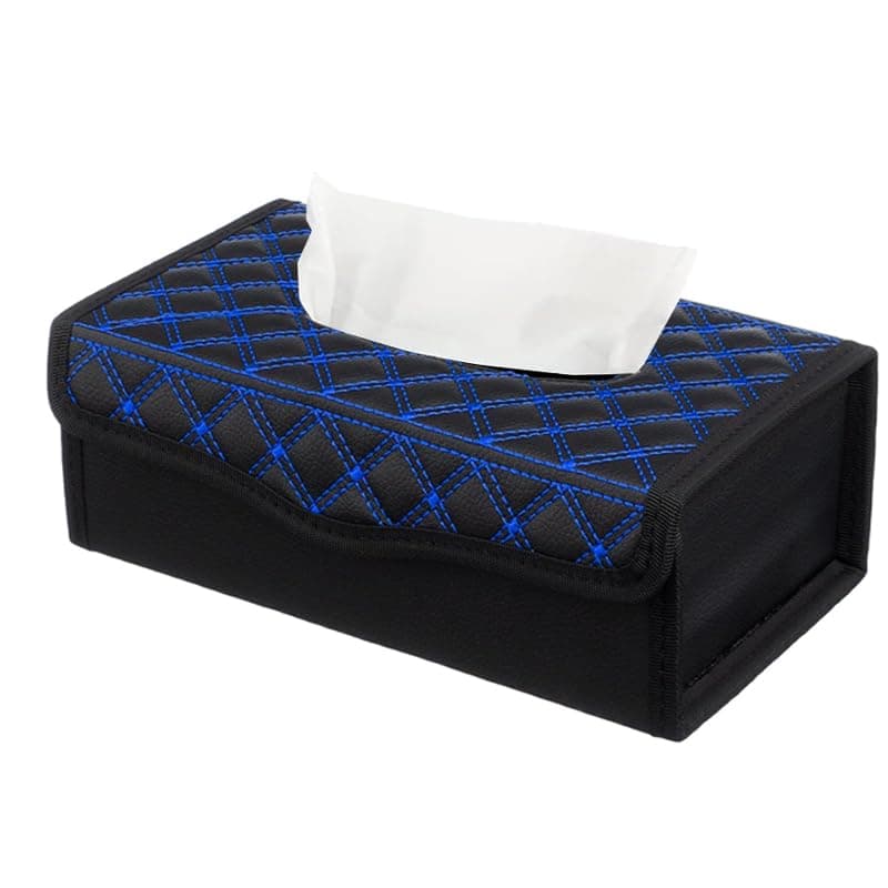 KaberTrade Tissue Box Organizer for Car, Home, Office PU Leather (Black Line Blue, Code 8701) - KaberTrade Facial tissue holder